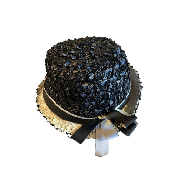 Vintage Rumak Millinery Womens Ribbon & Straw Cloche Hat With Bow - Picture 4 of 12